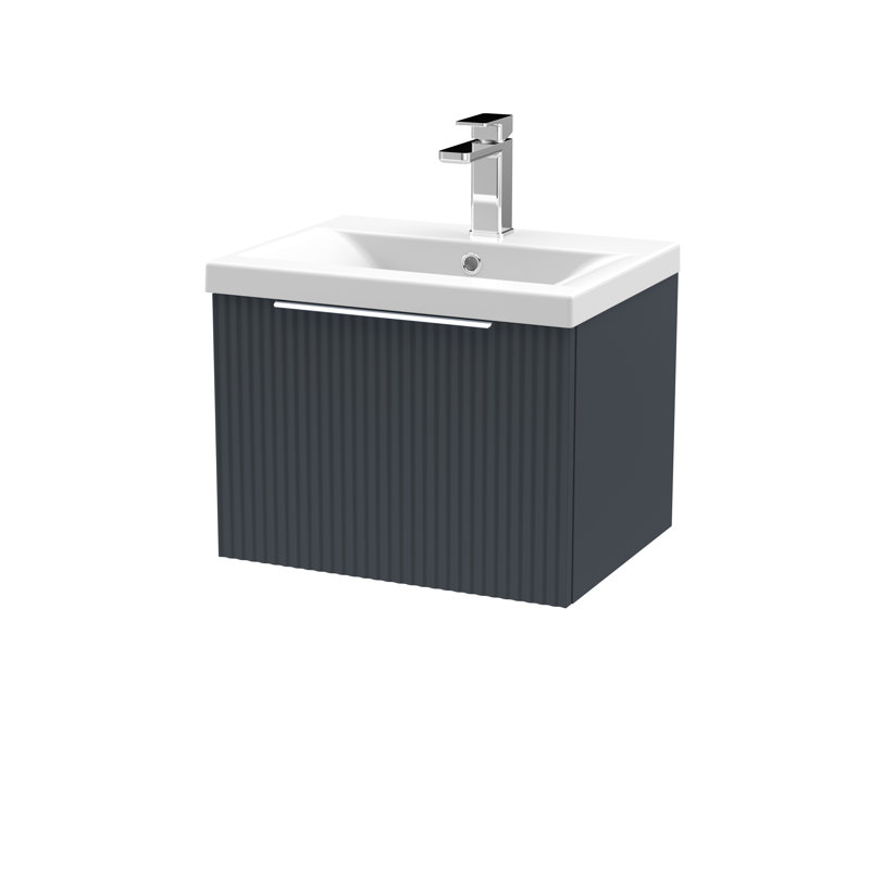 Fluted 510mm Single Bathroom Vanity with Drop In Vitreous China Basin, Black
