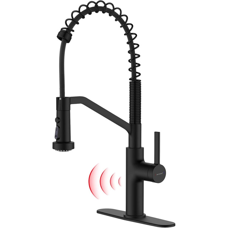 Ruvida Matte Black Kitchen Sink Faucets,high Arc Kitchen Faucets,spring Kitchen Sink Faucet With Pull Out Sprayer,faucet With Triple Function Sprayer