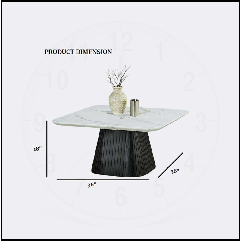 Table basse carrée de style contemporain avec plateau en faux marbre et base cylindrique pour les salons modernes