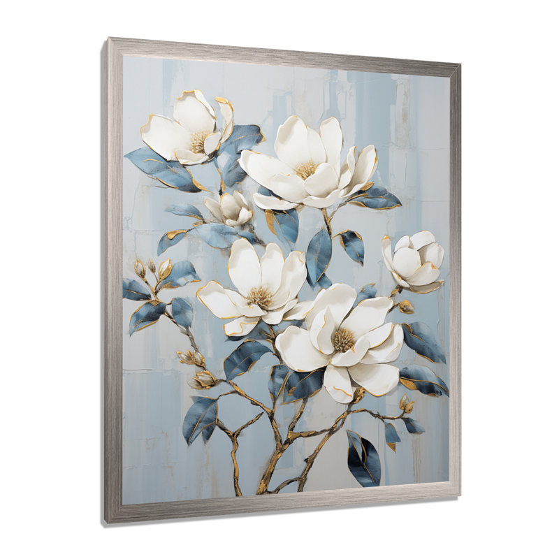 Minimalisme blanc et bleu Magnolias Florescence I - Magnolias, impressions encadrées, H 20 po x l 12 po x P 1 po