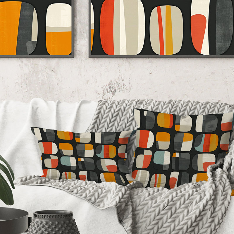 Coussin orange et gris Mid-Century, 18" x 18"