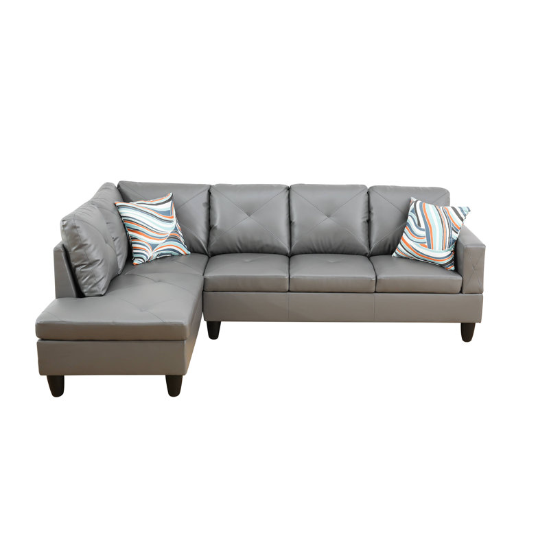 Monaco Vegan Leather 2-Piece Sectional Sofa Set With Chaise, Gray Faux Leather, Left Hand Facing