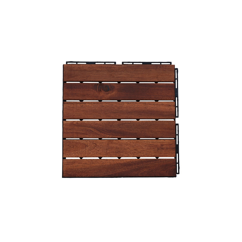 Brown Acacia Hardwood Interlocking Outdoor Deck Tiles, 12" x 12"