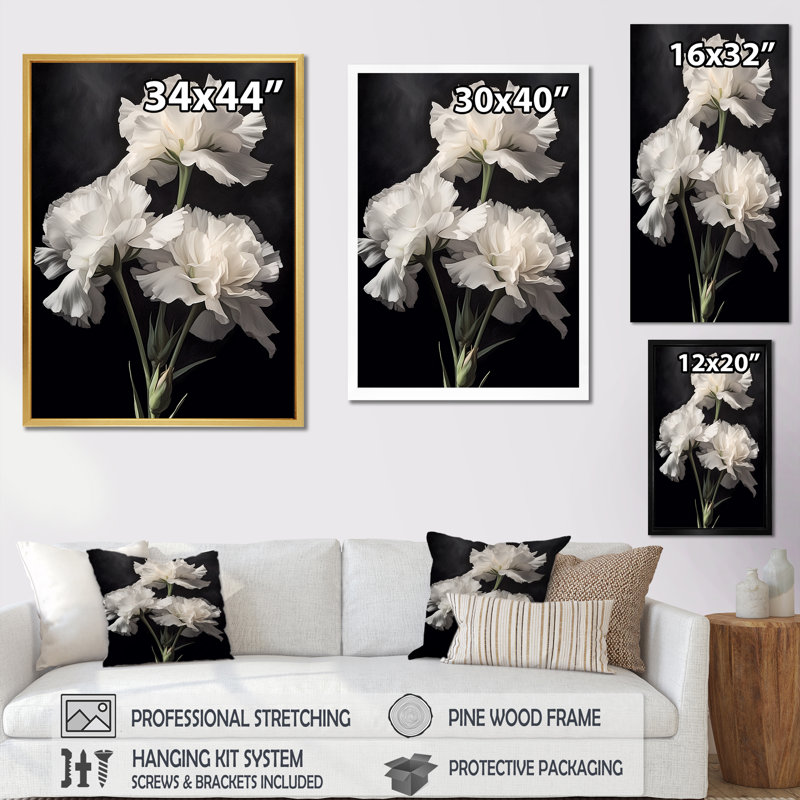 «Black White Carnation Shades Of Dark II», reproduction d'art sur toile encadrée, Cadre simple noir