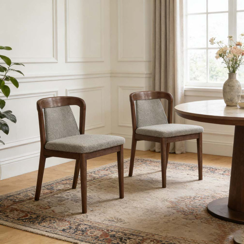 Upholstered Backrest Armless Dining Chairs, Light Brown,Walnut
