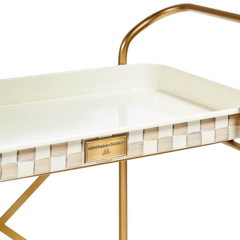 Mocha Check 2-Tier Kitchen Cart, Brass/Gold/White