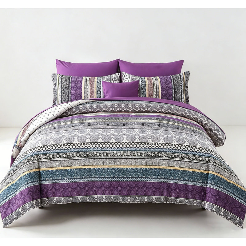 Ensemble d'édredon à rayures pour grand lit 8 pièces, literie en microfibre toutes saisons, Rayures mauves