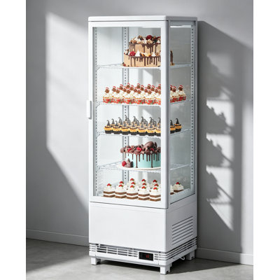 4.2 Cu Ft Countertop Commercial Refrigerated Pastry Display Case, Glass Door Cake Fridge, White Dessert Refrigerator with Adjustable Shelves and Auto Defrost for Bakery Cafe