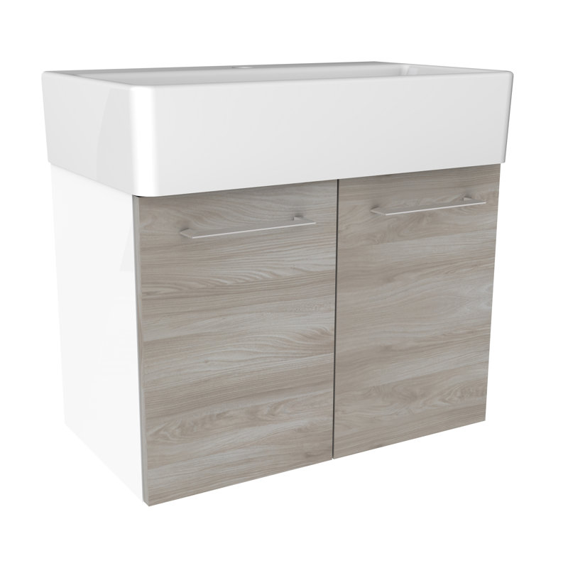 Lima 59cm W Wall Single Bathroom Vanity Base Only, White/Stone ash