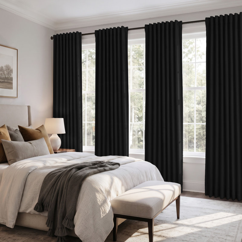 Paire de rideaux occultant et texturé 100% lin 50 po (ensemble de 2), Noir, L 50 po x L 84 po