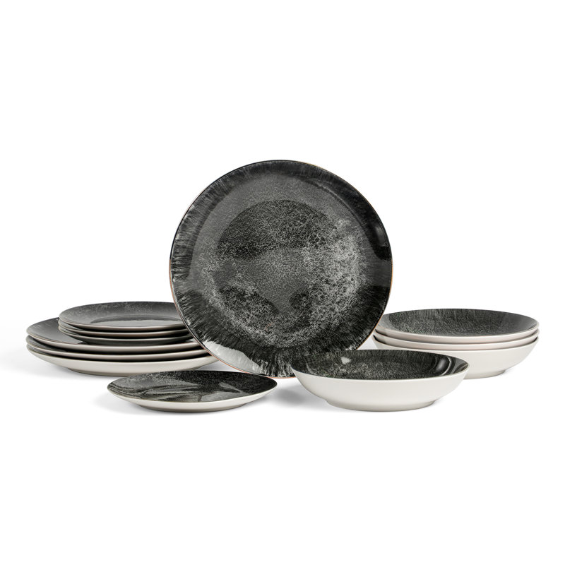 Service de table 12 pièces en porcelaine Christian Siriano, Noir