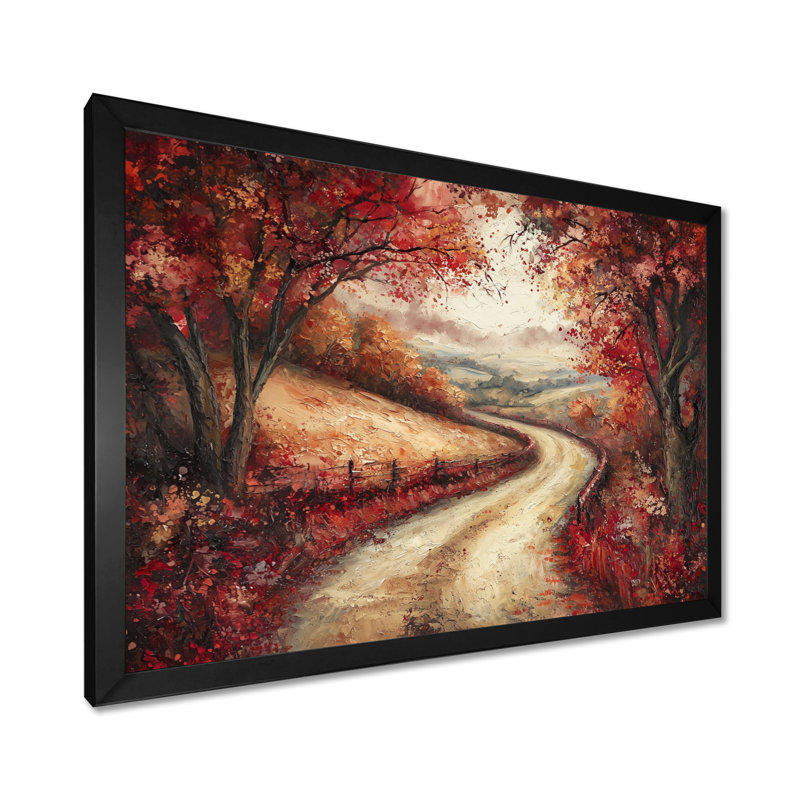 «Country Lane In Autumn I», forêt, art mural, H 12 po x l 20 po, Cadre simple, Noir