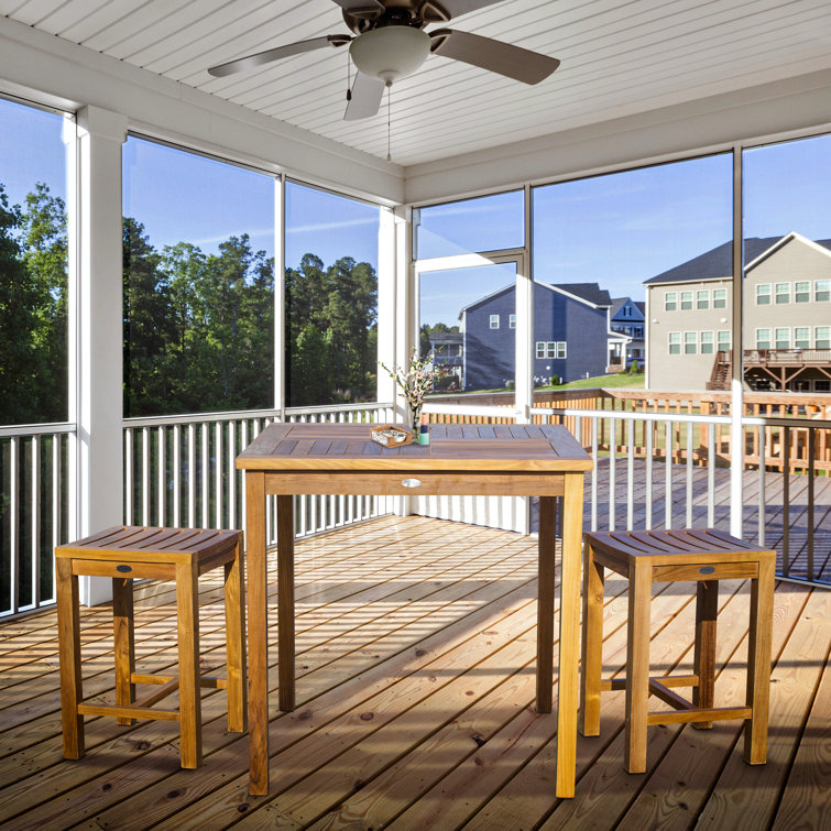 3 Piece Teak Wood Seville Medium Counter Height Patio Bistro Set, 2 Counters Stools And 35" Square Table