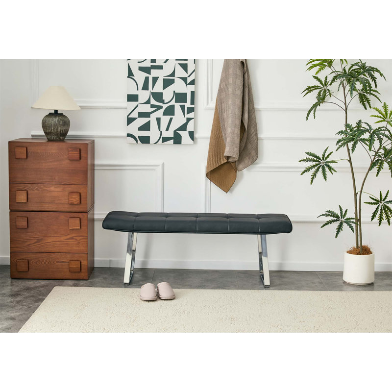 Banc de salle à manger pour 2 ou 3 personnes, revêtu de cuir de qualité supérieure, coussin en éponge à haute résilience, pieds renforcés par poutre en métal et arqué (seulement chaise)