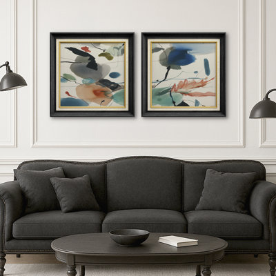 Ensemble de 2 formes d'art colorées abstraites et fluides - impression encadrée sur papier dans la chambre principale