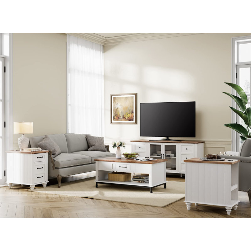 Buffet de porte en verre de 58 po de largeur avec tablettes réglables Corretta, Blanc / Brun