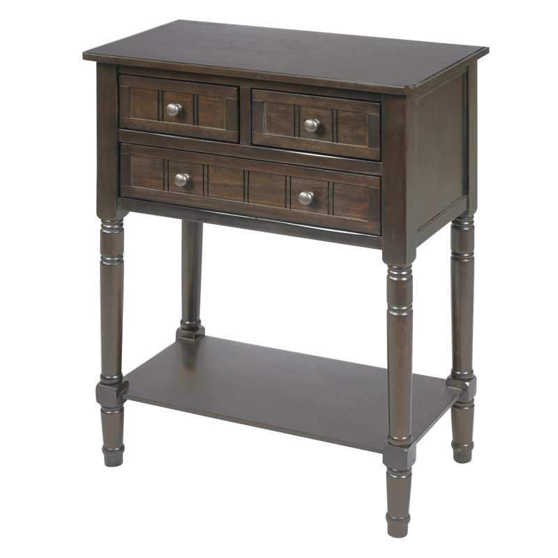 Console étroite, canapé mince avec trois tiroirs de rangement et tablette inférieure (brun)