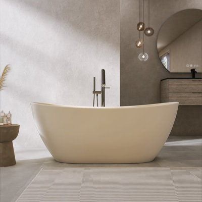 Baignoire de trempage à surface solide 65 po, autoportante, de forme ovale, crème