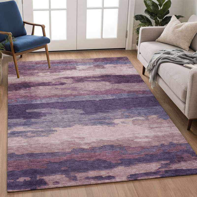 Tapis abstrait lavable à la machine intérieur / extérieur ACN2870, Aubergine, 3 pi x 5 pi