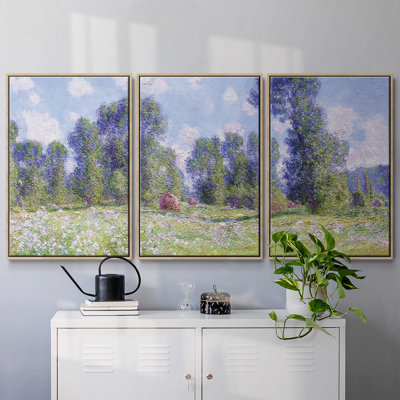Meadow In Giverny, Spring Effect, 1890, reproduction d'art encadrée sur toile 3 pièces