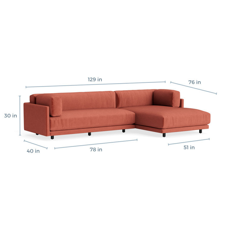 MTO - Sunday Small Sofa w/ Chaise, Right, Tomato Velvet