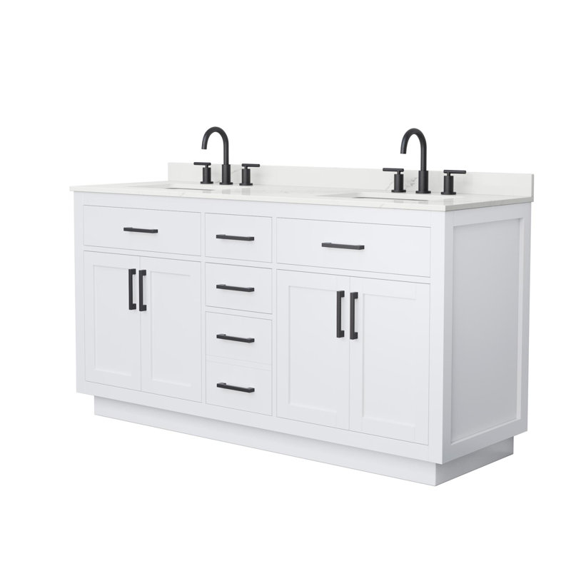 Beckett TK 66'' W Double Vanity, Matte Black, Giotto Quartz, White