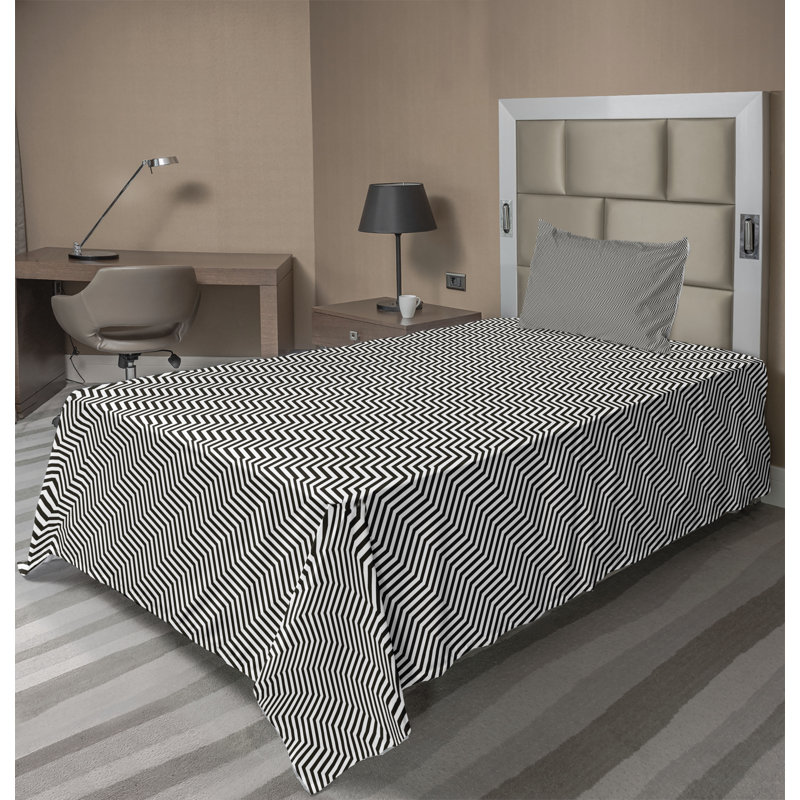 Ambesonne Herringbone Sheet Set Diagonal Chevron Art Dark Brown and White, TwinXL Sheet Set with 1 Pillowcase