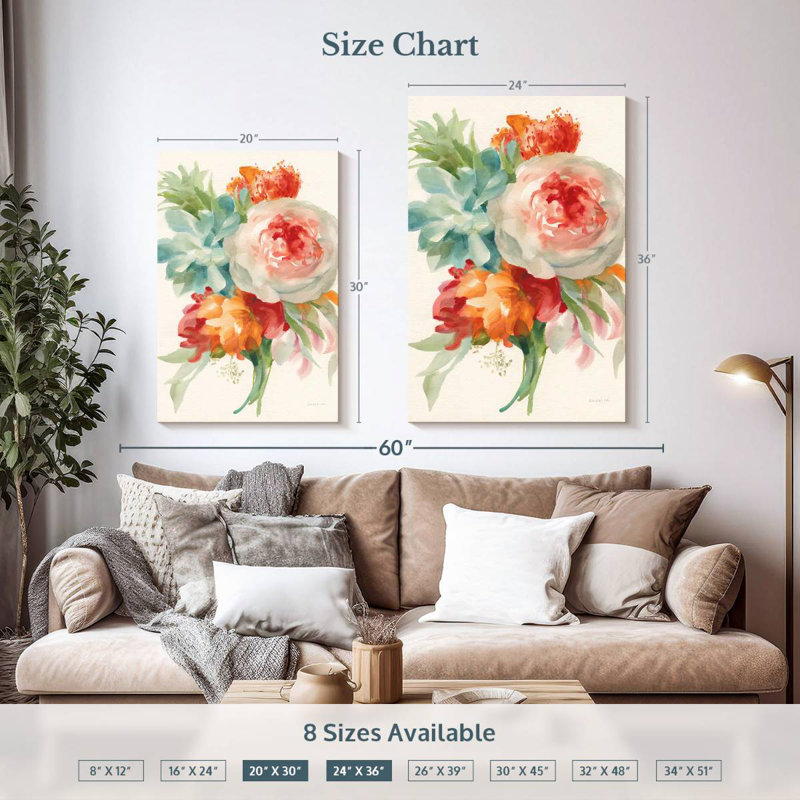 Harnek Garden Bouquet I Orange Red, 36" H x 24" W