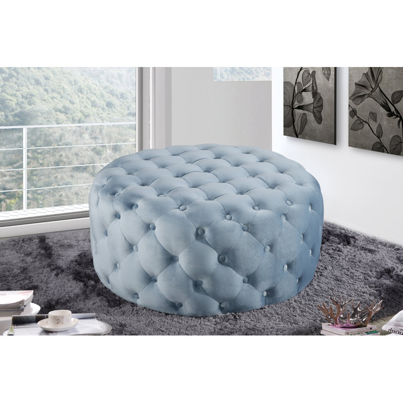 Plattsburgh Velvet Ottoman, Sky Blue Velvet