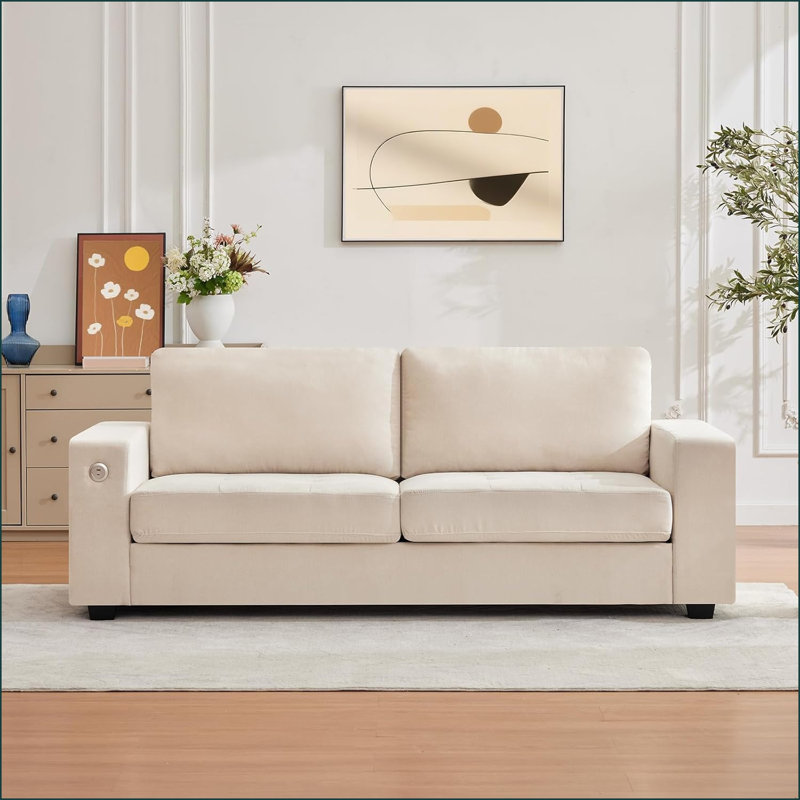 90" Versatile Contemporary Sectional Sofa In Chenille Fabric For Two With Usb Charging Port And Side Storage Pocket, Fabric Cover Removable, Living Room Apartment Sectional Sofa