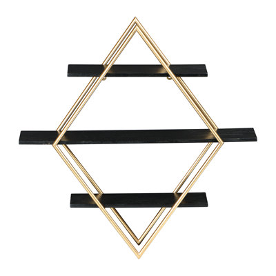 Wood and Gold Diamond Wall Shelf