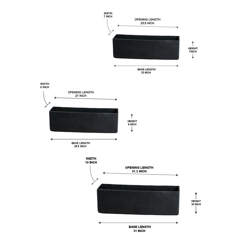  Black Rectangular Lightweight Planter Box, Matte Finish Flower Pot With Drainage Hole & Plug, Weather-Resistant Outdoor Trough For Patio, Balcony, Or Window, 10"W X 31.5"L X 10"H