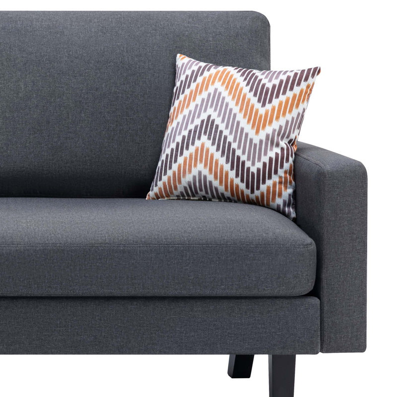 Canapé en lin 70 po avec 2 coussins décoratifs, Noir, Gris foncé