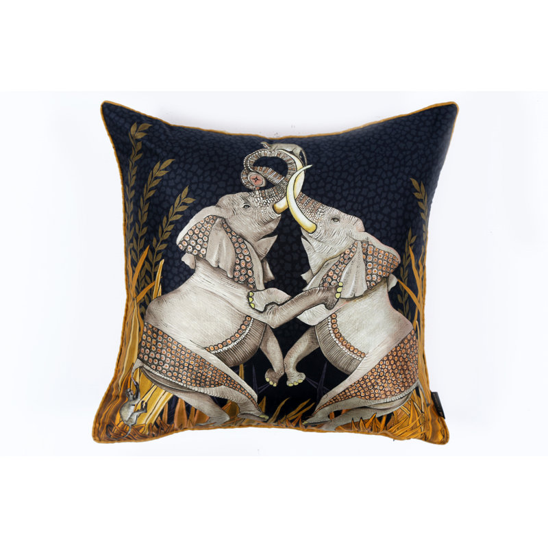 Ardmore 'Dancing Elephants' Silk Pillow, Moonlight