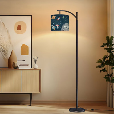 Arc Floor Lamp with Adjustable Lampshade Astronaut Space Earth Rocket Moon Standing Lamp 3 Colour Temperatures Dimmable Tall Pole Lamp with Foot Switch for Bedroom