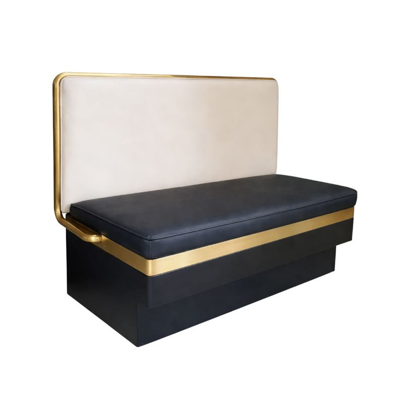 Cabine simple en métal noir L 47 po x H 36 po avec détails dorés et dossier en vinyle crème