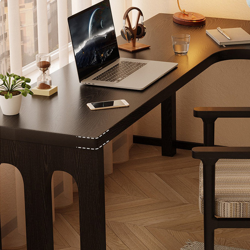 Black L-Shaped Solid Wood desks, 29.53" H x 78.74" W x 55.12" D, Right Hand Return