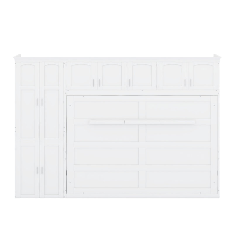 Grand lit escamotable mural avec armoires, Blanc