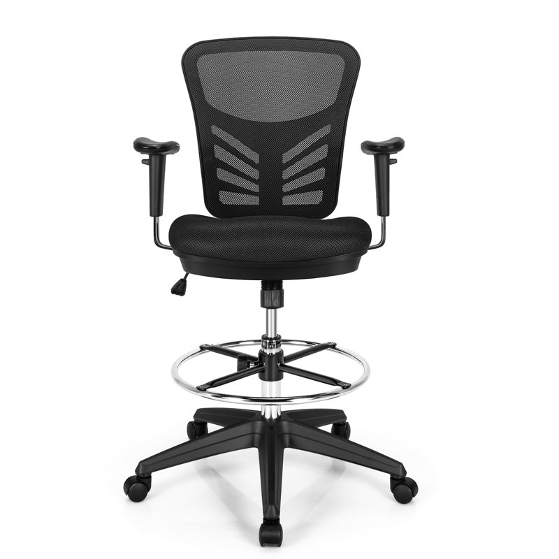 Chaise de bureau Inbox Zero Mesh avec accoudoirs réglables et repose-pieds noir, Noir, Noir