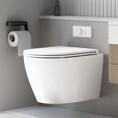 Wall-Hung Toilet, Modern Wall-Mounted Toilets With Soft Closing Seat, Dual Flush Comfort Height Floating
