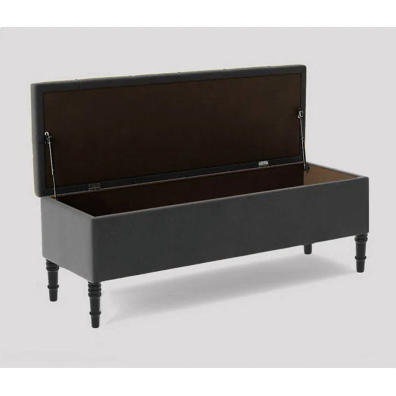 Swiss Chesterfield Ottoman Storage Bench - Upholstered Plush Velvet Shoes Bench with Black Turned Wooden Legs