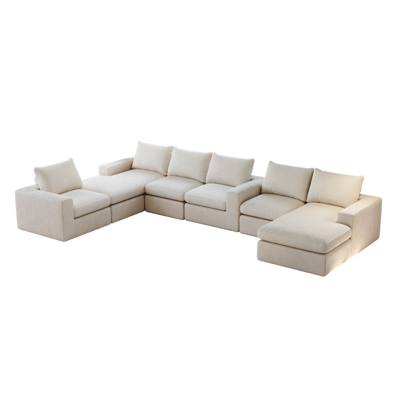 Canapé modulaire en velours côtelé Demarco, Velours côtelé beige