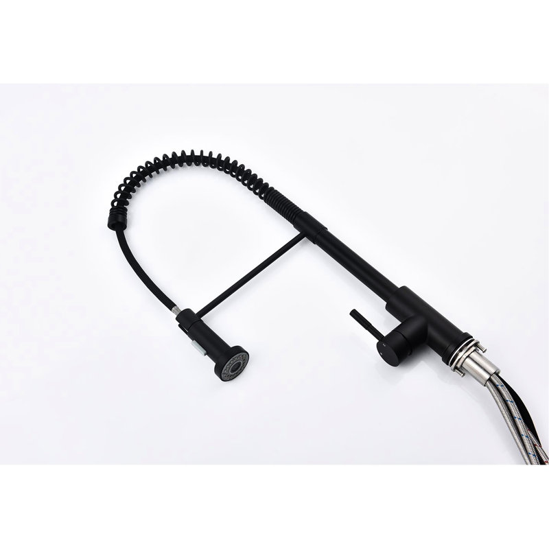 Robinet de cuisine rétractable à ressort en acier inoxydable noir mat, buse rotative à 360 °, deux réglages de débit d'eau pour des applications polyvalentes