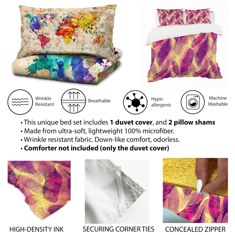 King Gold and White Geometric Microfiber Duvet Cover Set
