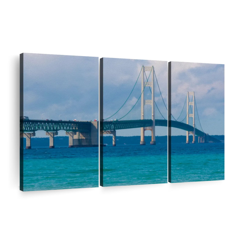 «Idyllic Mackinac Bridge», 3 pièces, H 48 po x l 74 po