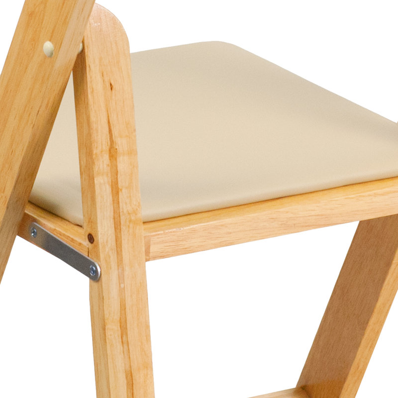 Prompton Wood Folding Chair with Vinyl Padded Seat, Natural / Beige