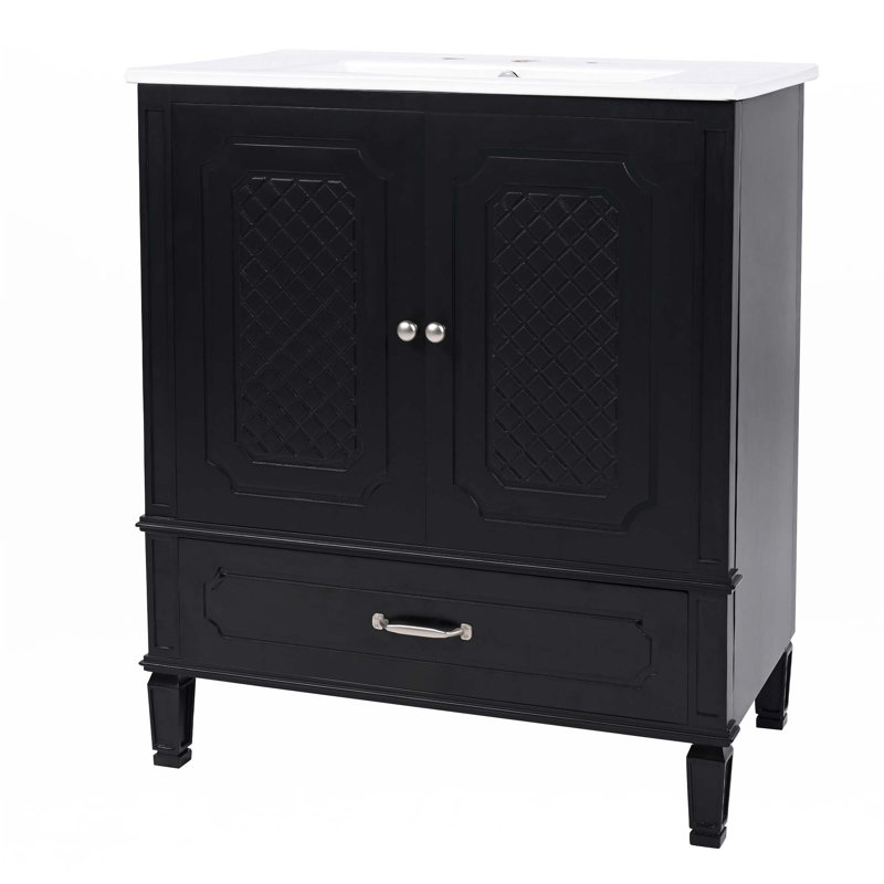 Meuble-lavabo 30 po avec lavabo style rétro, Argent argent, Noir, noir, noir, noir