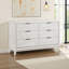 Commode 62 pouces Zine, 6 tiroirs, bois blanc antique, poignées noires