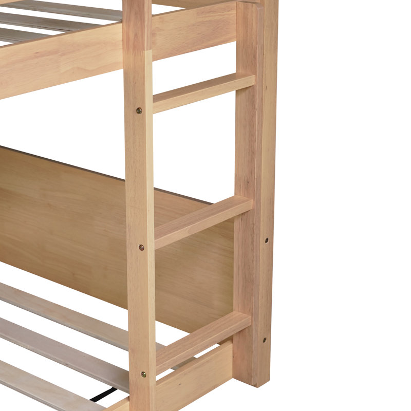 Lit superposé au sol avec tête de lit, pied de lit et garde-corps, échelle, lit superposé en bois d'hévéa House