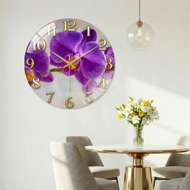 Horloge murale mauve en verre mauve décorative moderne 23,6 po, 60 x 60 cm (23,6 x 23,6 pouces)